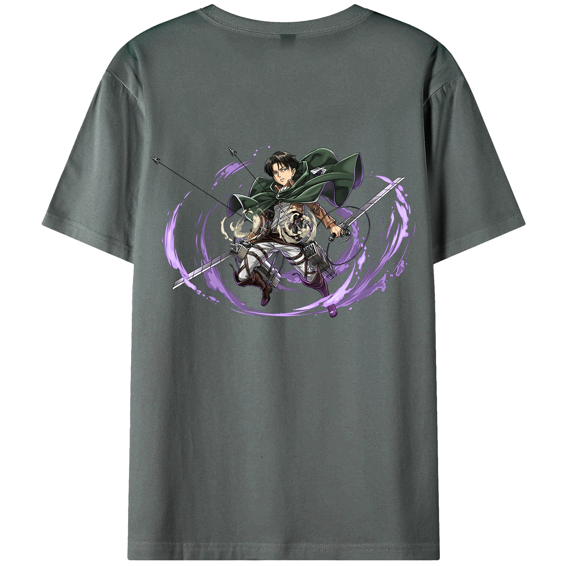 （画像用） 進撃の巨人 リヴァイ·アッカーマン Attack on Titan Levi Ackerman 綿100％ メンズ半袖Tシャツ（バックプリント） 通気性